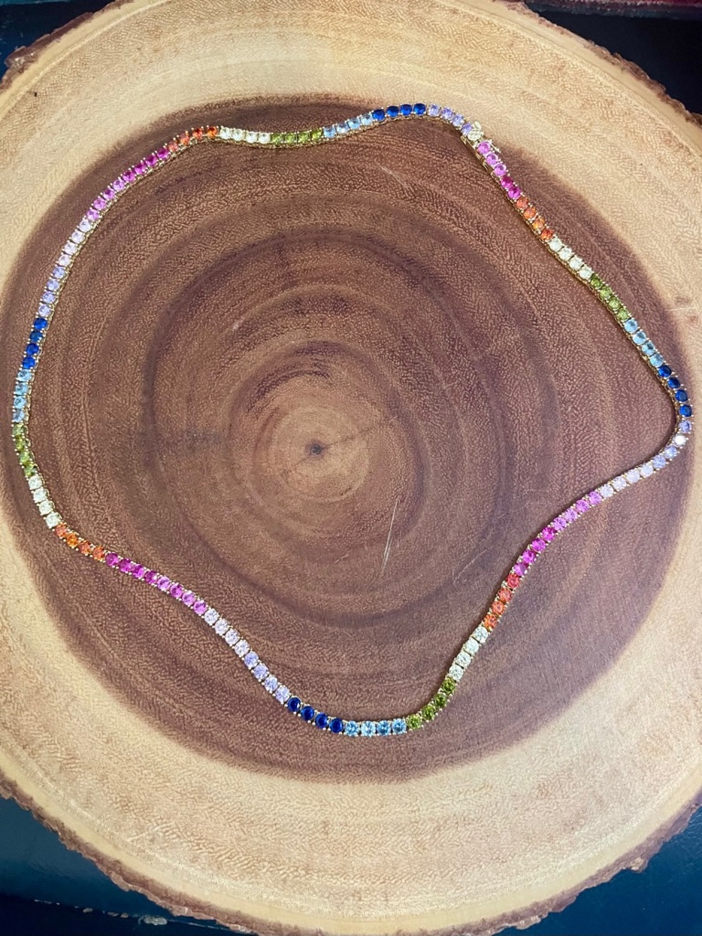 Multicolor Rainbow CZ Tennis Necklace Gold Over Rhodium NWOT - Picture 8 of 10